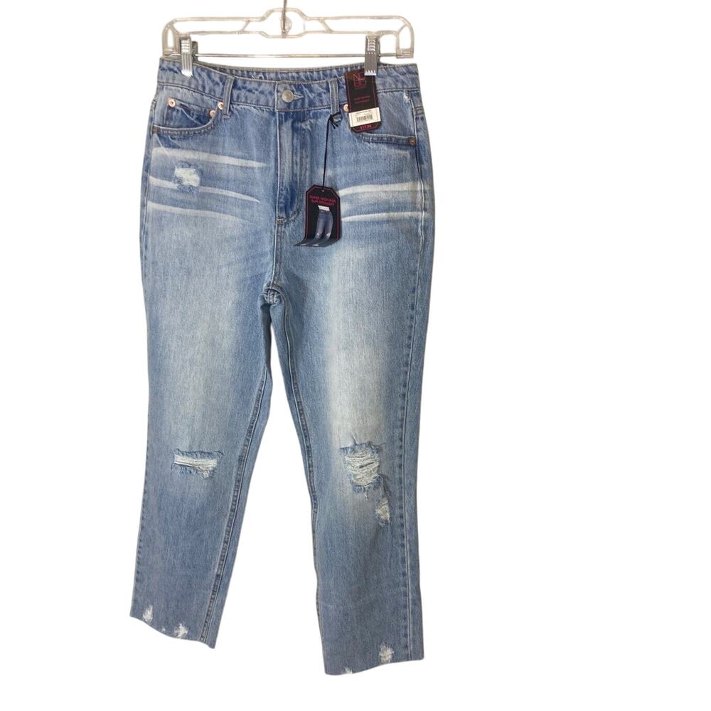 NWT Slim Straight High Rise Sz 9 Mom No Boundaries Light Wash Cotton Jeans